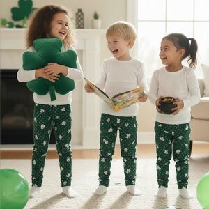 Girls/Boys Green Clover Print leggings, athletic pants